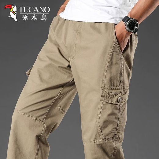 Woodpecker Autumn and Winter Overalls Men's Thick Casual Pants Loose Plus Size Solid Color Simple Versatile Men's Pants 2011 Army Green XL