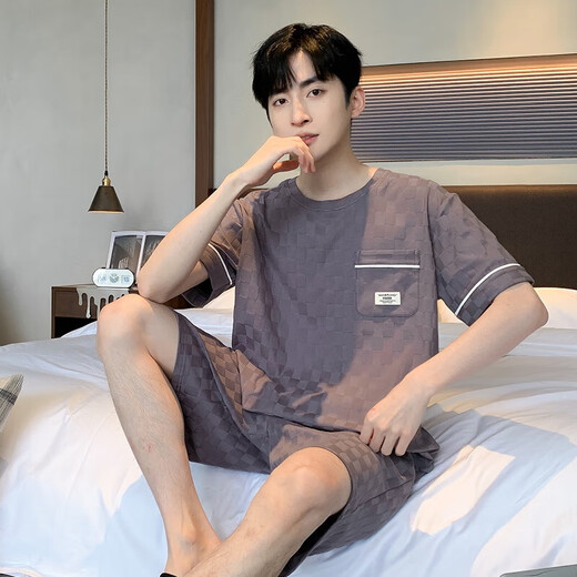 2025年新款睡衣男夏短袖棉套装提花韩版短裤休闲夏季家居服可外穿 9202 XL 【130-150斤】