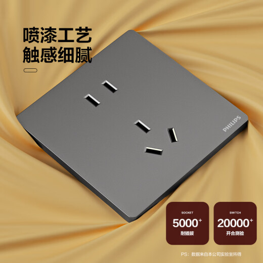 Philips (PHILIPS) switch socket panel S20 gray 86 type oblique 5 five-hole wall socket household concealed electrical electrical material two-three socket large pitch five-hole socket (10A) 10 pieces