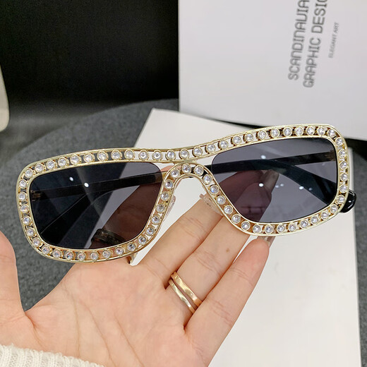Ke Dun oval diamond plated sunglasses large frame personalized party sunglasses European and American fashion vacation trend women's sunglasses gold frame full gray as picture