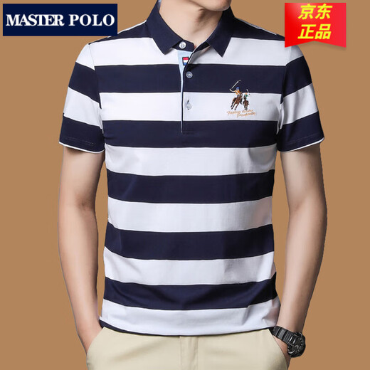 MASTER POLO保罗条纹polo衫男夏季新款中年男士棉短袖t恤修身商务翻领打底衫 3882白色 4XL