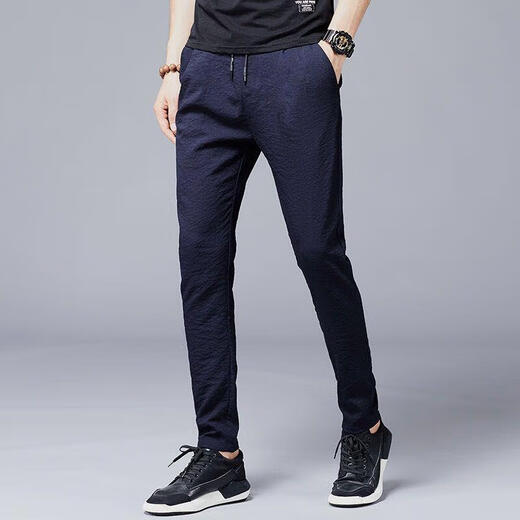 
AEXMERE ice silk air conditioning pants men's ultra-thin breathable sports casual pants Korean style trendy men versatile 838 black + 838 blue [two-piece] M