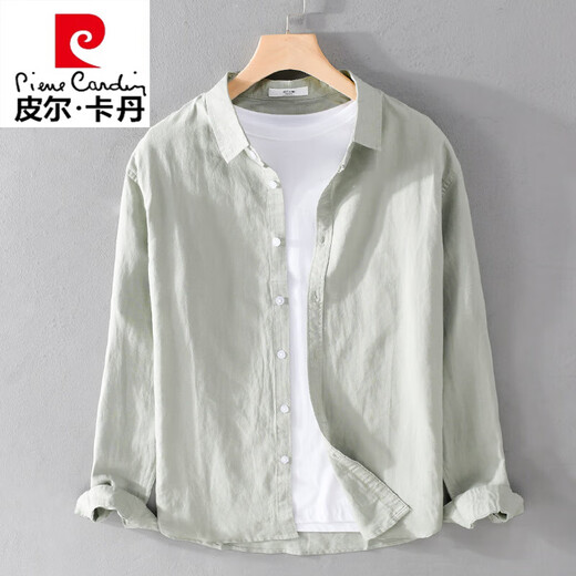 Pierre Cardin Spring Linen Shirt Men's Men's Long à manches minces couleurs solides en vrac japonais Casual Youth Tork Travail Travailleur White Cotton Linen Shirt White [9207 Collier de stand] M