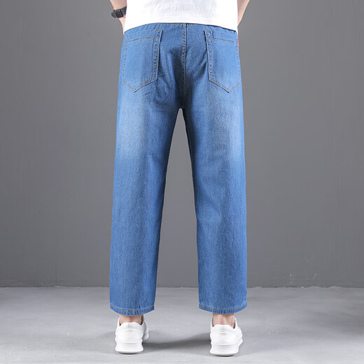 Tang Zhi Summer mince jean neuf points hommes lâche grande taille pantalon coton droit plus gras pantalon masculin décontracté klein bleu 1390-2 moyen bleu 31
