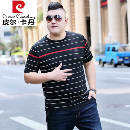 
Pier Cardin high-end ice silk short-sleeved T-shirt for men fat men's large size round neck plus fat plus loose loose casual men's half-sleeved T-shirt top white 9209 4XL