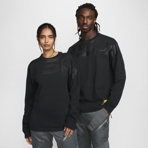 耐克（NIKE）官方ISPA男女长袖上衣情侣纯棉休闲运动叠搭舒适FJ7375 053暗泥灰/黑 M