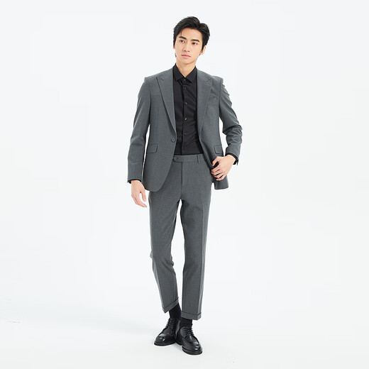 Lilang Youth Business Men's Two-Color Striped Suit Men's Lapel Collar Formal Two-piece Set A5CXF93 Medium Gray 180A