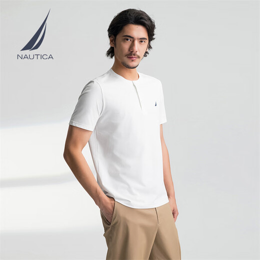 诺帝卡（NAUTICA）【单件直降】男装25春夏新款索罗娜凉感汗布亨利领T恤男TE5204 白色1BW M