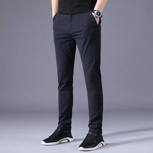 GY goldlion Goldlion summer ice silk thin casual pants men's slim straight business pants men's trousers trendy 688 black size 28