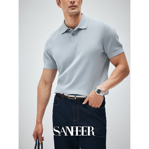 Sanheer [Gentleman Estórico] 120s de algodón largo de algodón de algodón transpirable Proceso de tirón de la solapa de verano Camiseta de manga corta DAT983 Paste de frijoles M /48