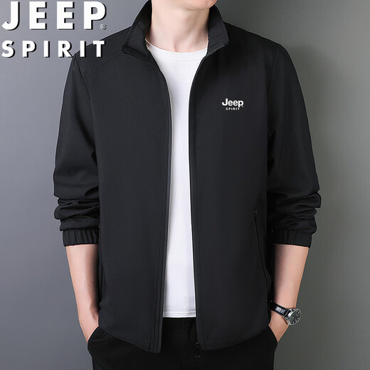 JEEP SPIRIT Jeep Jacket Men's Spring and Autumn Versatile Simple Solid Color Stand Collar Jacket Casual Wear Top Dark Blue 2XL