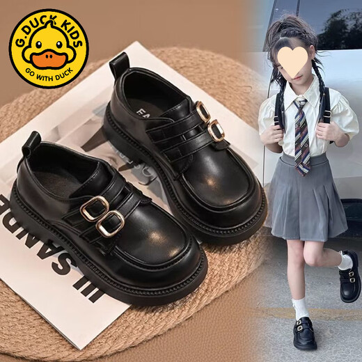 G.duck Girls' Small Leather Shoes Spring and Autumn Black Children's Performance Shoes Soft Sole British Style Student Princess Loafers for Middle and Large Children 929 Brown 34 Inner Length 20.8cm