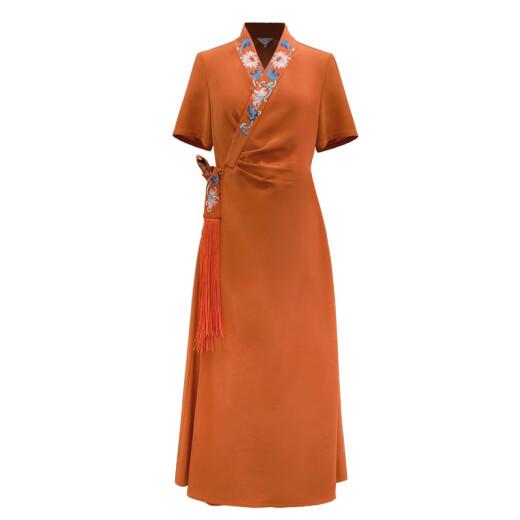 Hucheng Gu Niang Summer de alta gama Luz de lujo chino ácido acético acégico que abraza la falda larga de falda futai bmt11303 naranja m