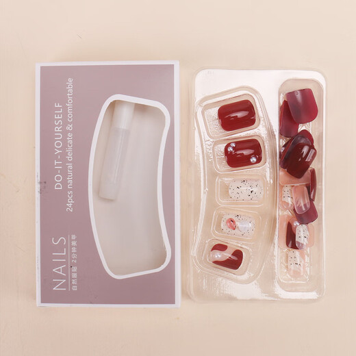 Mengxilan Wear Nagelkunst fertige Gelee Kleber kurzer Nagelfleck abtrennbarer gefälschter Nagelfleck BY1047# Kristallpurpur Butterfly Wearable Tool Kit Kit