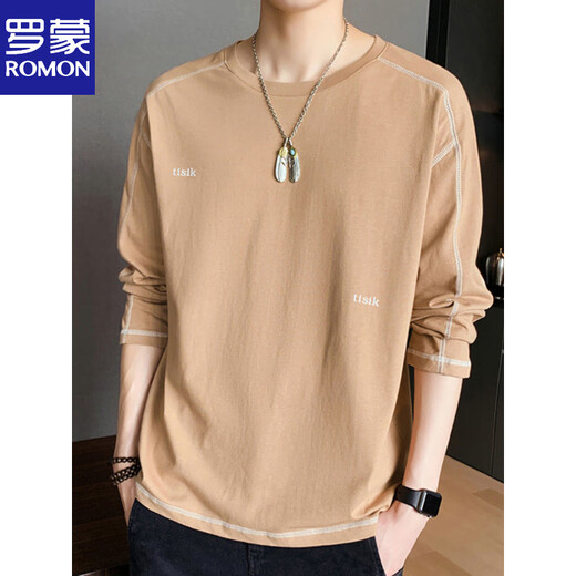 T-shirt à manches longues Romon Pure Coton Sweat-shirt pour hommes Spring et automne à la mode lâche et polyvalent Casual Round Neck Base Shirt Automne Top DS692 Gray 5xl (environ 185-200 Jin [Jin est égal à 0,5 kg] peut être usé) peut être usé)