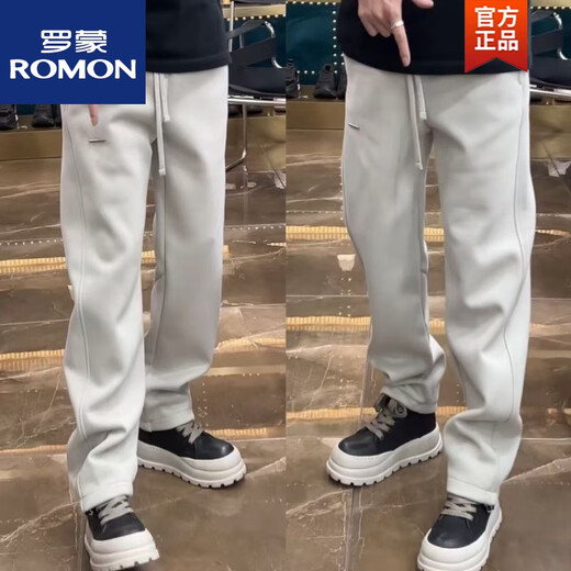 ROMON spring and autumn straight pants for men and women solid color versatile American trendy loose sports casual pants plus velvet and thickened men's casual off-white plus velvet and thickened 2XL recommended 140155Jin Jin equals 0.5 kg to wear