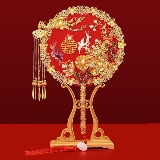 QBILY Wedding Fan Bridal Fan Wedding Xiuhe Clothes Ancient Style Finished Round Fan Wedding Fan Gift Covering Chinese Style Wedding Red Face Flying Together Gift Box No Fan Stand
