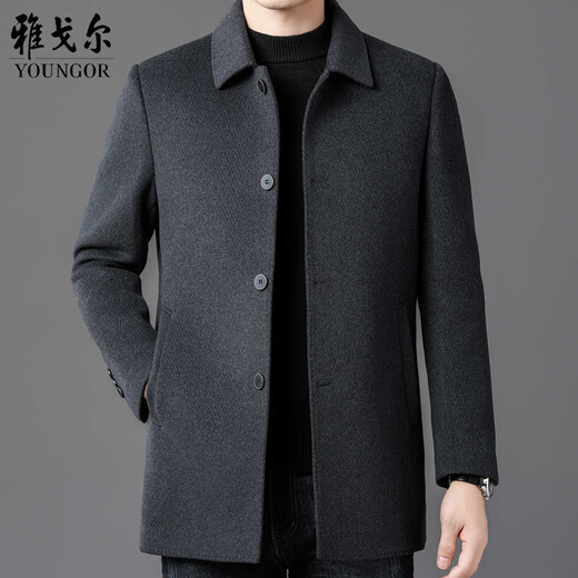MAYOR男士雅戈尔冬季毛呢大衣男中年双面羊绒外套男士翻领休闲羊毛呢子 浅卡其 L 175/码