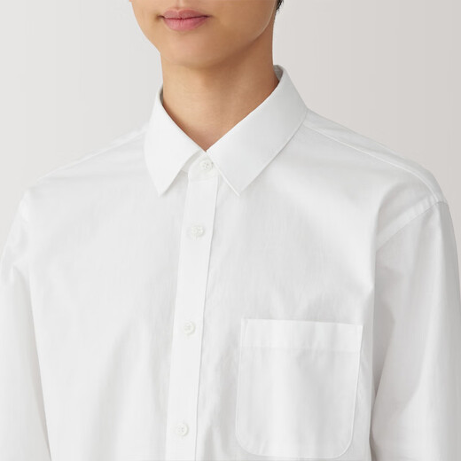 无印良品（MUJI）男式 水洗 平纹 长袖衬衫 男士长袖衬衣外套 翻领 AC2WPC5S 白色 XL （180/104A）