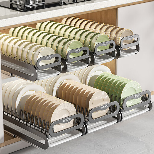 RSRDDY kitchen pull-out dish storage rack in-cabinet dish rack pull-out basket drawer-type dish plate storage rack drain rack free of installation dish rack - can hold 10 bowls suitable for countertops