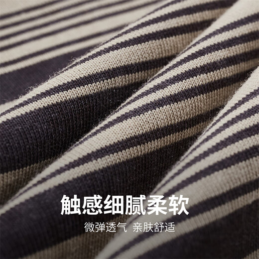 马克华菲【经典色织条纹】短袖T恤男25夏季清爽透气宽松圆领休闲百搭t恤衫 701卡其 M