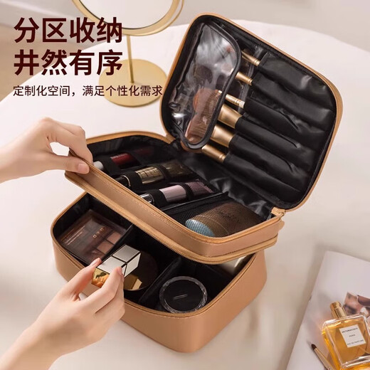 Cartoon Pu Waterproof Cosmetic Bag Travel Portable Large Capacity Toiletries Bag Portable Toiletries Cosmetic Storage Bag Brown Color-Single Layer Large Capacity/Partitioned Storage