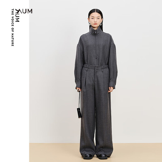 AUM (AUM) celebrity style AUM new winter double-layer tweed shirt pants half twilight gray shirt M