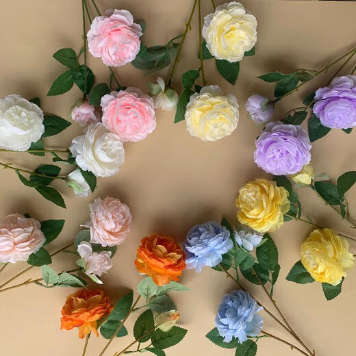 Simulated 3-head peonies wedding flower arrangement rose flower sea wedding arrangement fake flowers Brazilian rose ground line leading silk flowers pink