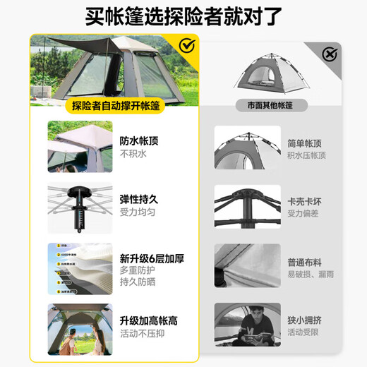 TANXIANZHE探险者帐篷户外天幕帐篷速开全自动折叠便携加厚防雨过夜露营装备 【升级防晒】加厚黑胶帐篷+赠品
