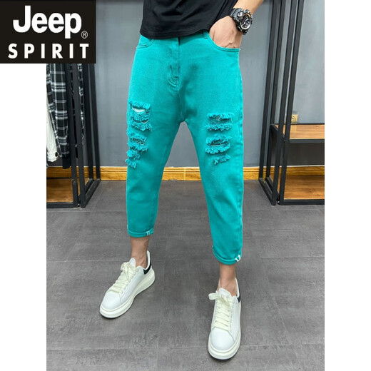Jeep Spirit Jeep Мужские разорванные нищие джинсы в корейский стиль
