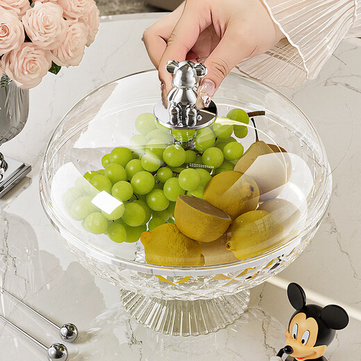 FANCYCHIC European-style fruit plate with lid, light luxury household exquisite fruit plate, drainable fruit basket, living room coffee table, fruit bowl, large capacity, deepened and resistant to falling - Glacier White, Golden Bear Handle