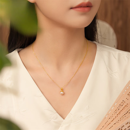 Junbu Jewelry 18k gold pendant women's pearl inlaid zodiac snake zodiac year color gold necklace pendant default silver chain