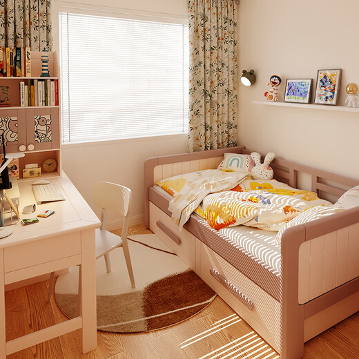 
Colorful elements [customizable] Children's bed Solid wood boy and girl with guardrail single bed splicing bed Teenager bed 1.5m bed Children's bed + double pump + 6CM coconut brown mattress 1050*1900