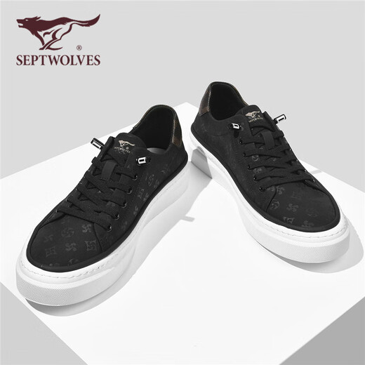 Seven Wolf men's shoes fashion printed board shoes men's spring breathable casual canvas shoes W8143760500 black 41