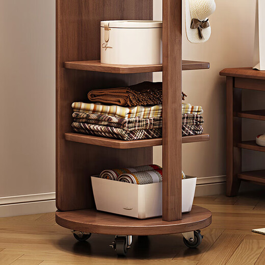 Mark Mu Liangpin Madera de madera maciza espejo de cuerpo completo espejo de cuerpo completo estante de ropa de dormitorio simple con estante de almacenamiento de rodillos X1004 Color de nogal 45 cm