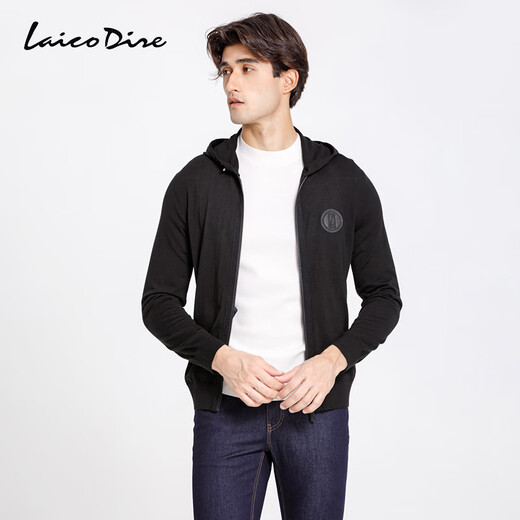 莱克代尔轻奢纯100%羊毛衫男春季新款开衫外套薄款保暖羊毛针织衫毛衣  黑色 L (50)