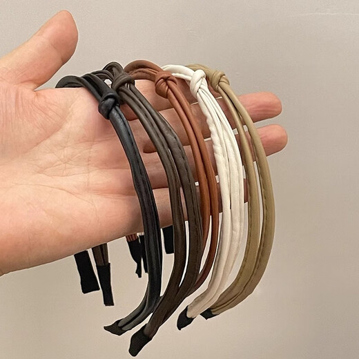 Tang Funi's hairbands for short hair, women's fine leather hairpins, Maillard hairpins, women's non-slip face wash headbands, new knotted ultra-fine leather hairbands, Tangerine Coffee
