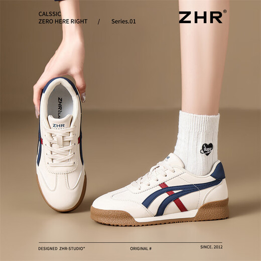 ZHR德训鞋女复古撞色厚底显高女鞋百搭通勤休闲鞋女 AK198 米蓝 37 