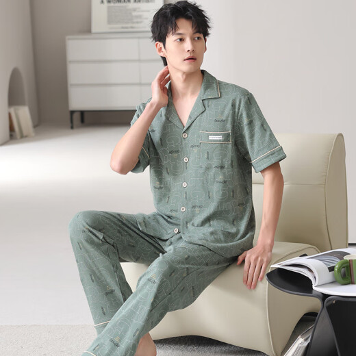 莫代尔纯棉短袖长裤家居服翻领男款夏天夏款套装2025年新款睡衣男士夏季 NSN-9855 L 男