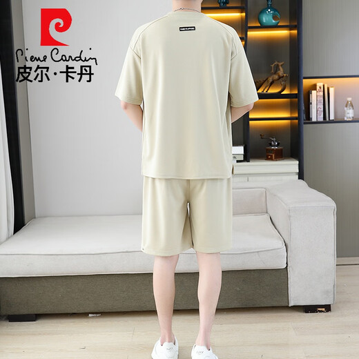 皮尔卡丹华夫格休闲套装男士2025新款夏季潮牌短袖T恤短裤搭配潮牌一套装 【套装】6188焦糖色 3XL (160-180斤)