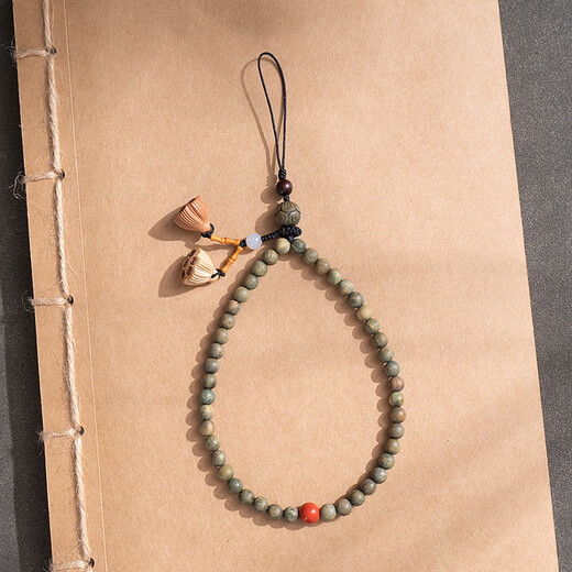 
Beiyipin Zen Chinese style mobile phone chain lanyard wrist style natural green sandalwood beaded mobile phone chain hanger exquisite high-end male zodiac year pendant