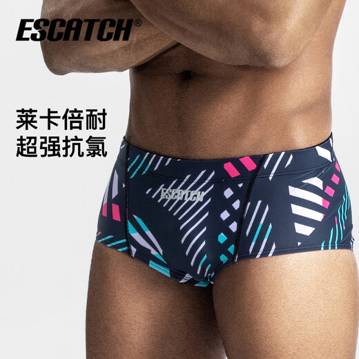 ESCATCH Badehose Herren Racing Große Dreieck-Badehose verbreitert, um Peinlichkeiten zu verhindern Kleiner quadratischer Winkel Herren-Trainingsschwimmausrüstung EY05 Marineblaue Geometrie M