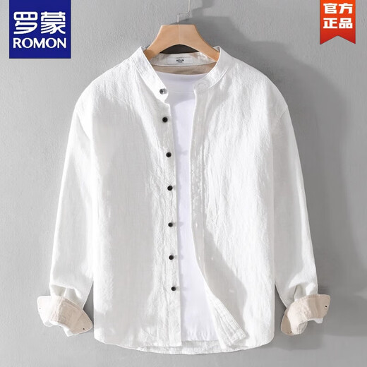 Romon Men's Linen Camisa de manga larga Japonés Collar Japonés Collar Nuevo China China Spring and Autumn Cotina y camisa de lino 9896 Green-Green 170Jin [Jin equivale a 0.5 kg] aproximadamente 3xl