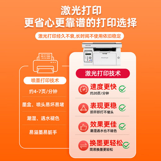 奔图奔图M6206W黑白无线激光打印机小型家用学生试卷复印扫描一体机多功能三合一A4商用办公专用 【标准版】M6212W 官方标配