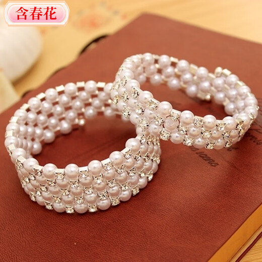 Korean style fashionable multi-layered pearl-encrusted diamond-wrapped spiral bracelet with spring flowers, wide bracelet for women, elastic wide bracelet, main picture