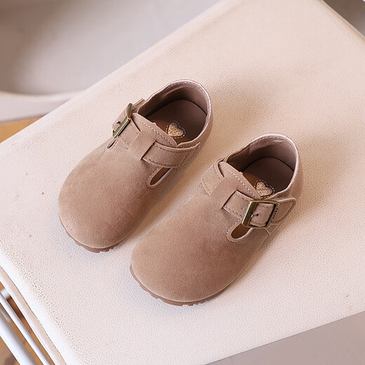 G.duck little yellow duck children's leather shoes Birkenstock shoes spring new girls princess shoes pig skin small fragrant fashion single shoes khaki 21 shoe inner length 13.5cm