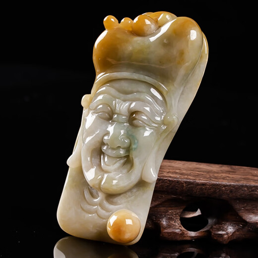 科初玉器飘花黄翡天然缅甸翡翠玉石雕刻济公活佛手把玩件11964