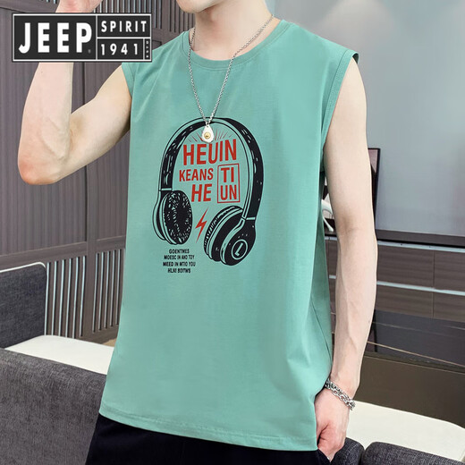 JEEP SPIRIT Jeep 2025 Summer Vest Men's Trendy Sports Fitness Basketball Sweatshirt Vest Sleeveless T-shirt Personalized Pure Cotton 673 Pink M 90-105Jin [Jin equals 0.5 kg]