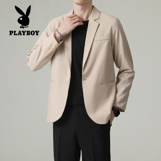 Playboy (PLAYBOY) non-iron shoulder pad small suit men's jacket spring and autumn Korean style loose business style casual suit top black L