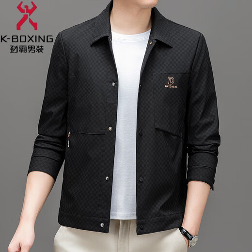 Jinba Lapel Jacket Men's Spring Business Casual Aprofofroping and Non-Scalding Anti-Wrinkes Stretch Plaid Trench Coat Veste noir L 175 [poids 120-140jin [Jin équivaut à 0,5 kg]]]